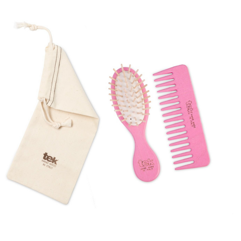 Pink Twin Set (brush, comb, cotton bag)